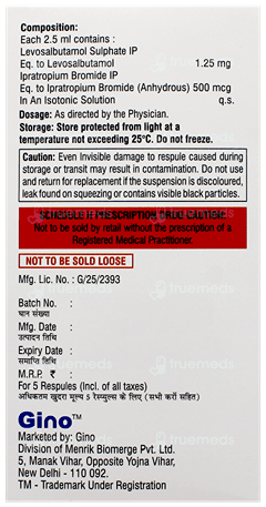Levopulmin 2.5Ml Pack Of 5 Respules Levopulmin 2.5Ml Pack Of 5 Respules