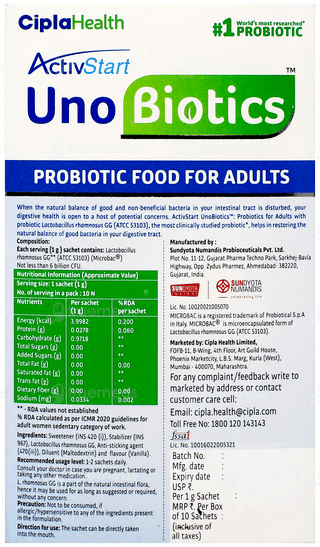 Activstart Uno Biotics Sugar Free Sachet 1Gm