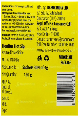 Dabur Honitus Hot Sip Granules 4Gm Pack Of 30 Sachets