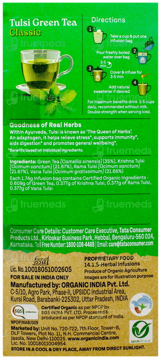 Organic India Tulsi Green Tea Classic Box Of 25 Sachets