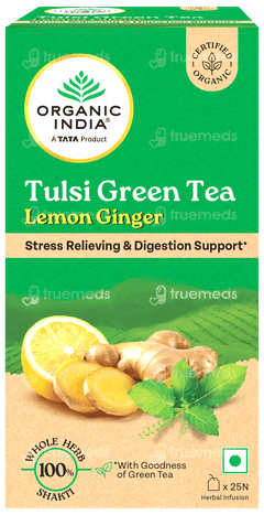ORGANIC INDIA LEMON GINGER TULSI GREEN TEA BAGS 25