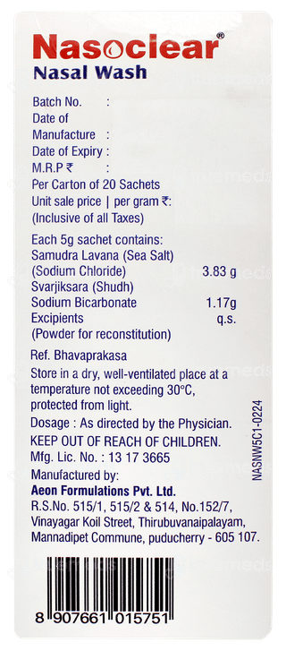 Nasoclear Nasal Wash 5gm Pack Of 20 Sachets