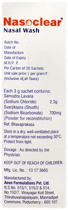Nasoclear Nasal Wash 5gm Pack Of 20 Sachets