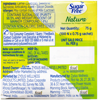 Sugar Free Natura 0.75Gm Pack Of 100 Sachets