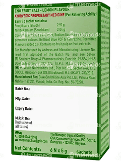 Eno Fruit Salt Lemon Flavour 5gm Pack Of 6 Sachets
