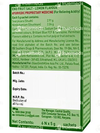 Eno Fruit Salt Lemon Flavour 5gm Pack Of 6 Sachets