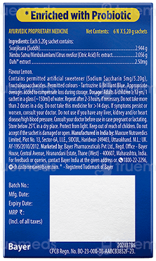 Alka Seltzer Lemon Flavour 5.2gm Pack Of 6 Effervescent Sachets