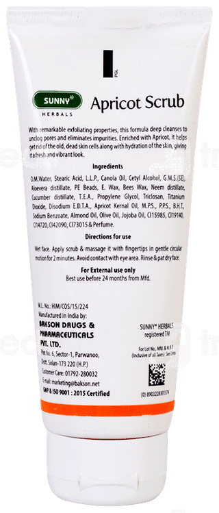 Baksons Sunny Herbals Apricot Aloevera With Neem & Cucumber Scrub 100Gm