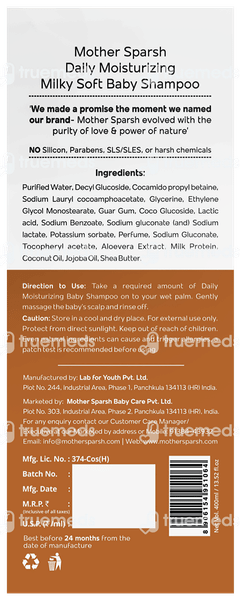 Mother Sparsh Daily Moisturizing Milky Soft Baby Shampoo 400ml