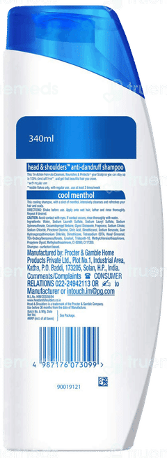 Head & Shoulders Cool Menthol Anti Dandruff Shampoo 340Ml With 2 In 1 Anti Dandruff Shampoo + Conditioner 70Ml Free