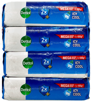 Dettol Icy Cool 2x Menthol Soap 100gm Pack Of 4