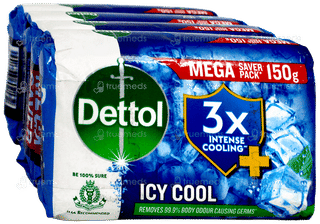 Dettol Icy Cool 3X Intense Cooling + 150Gm Pack Of 4 Soaps