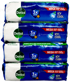 Dettol Icy Cool 3X Intense Cooling + 150Gm Pack Of 4 Soaps