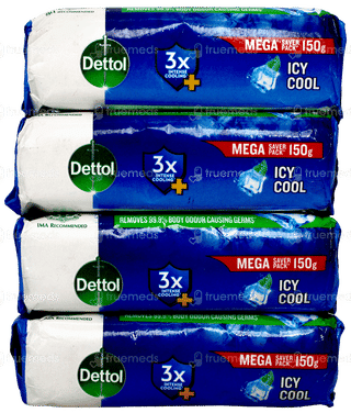 Dettol Icy Cool 3X Intense Cooling + 150Gm Pack Of 4 Soaps