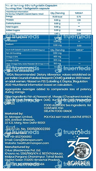 Dr Morepen Omega 3 Fish Oil Triple Strength 1250mg Capsule 60