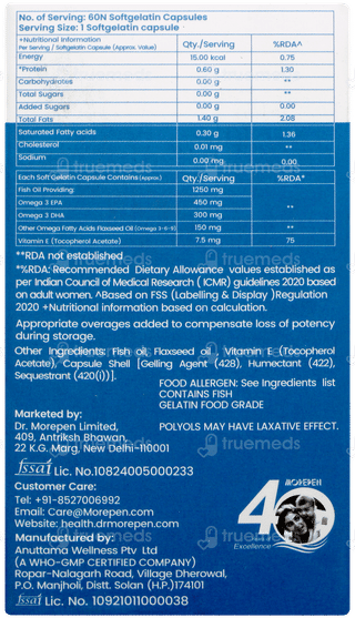 Dr Morepen Omega 3 Fish Oil Triple Strength 1250mg Capsule 60