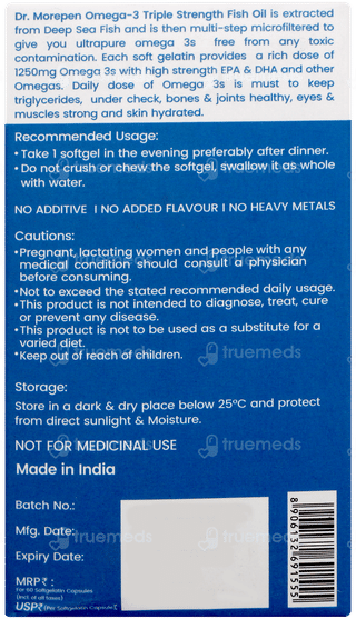 Dr Morepen Omega 3 Fish Oil Triple Strength 1250mg Capsule 60