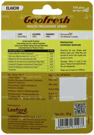 Geofresh Elaichi Flavour Mouth Freshener Spray 15Gm