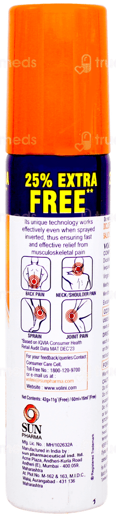Volini Pain Relief Spray 42gm+11gm Free