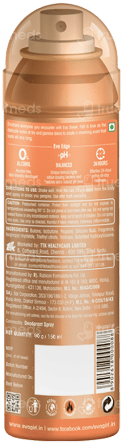 Eva Sweet For Women No Alcohol Skin Friendly Deodorant Spray 150ml