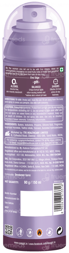 Eva Urbane For Women No Alcohol Skin Friendly Deodorant Spray 150ml