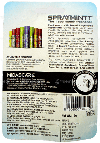 Spraymintt New Icymint No Alcohol & Sugar Free Mouth Freshener Spray 15Gm