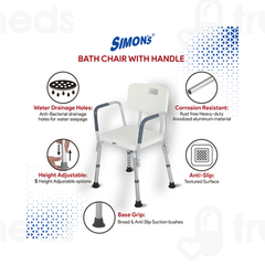 Simons Portable Lightweight Bath Shower Chair With Backrest And Side Liftable Handles 1