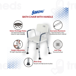 Simons Portable Lightweight Bath Shower Chair With Backrest And Side Liftable Handles 1