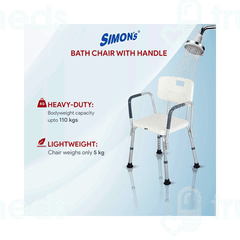 Simons Portable Lightweight Bath Shower Chair With Backrest And Side Liftable Handles 1