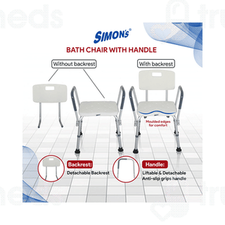Simons Portable Lightweight Bath Shower Chair With Backrest And Side Liftable Handles 1