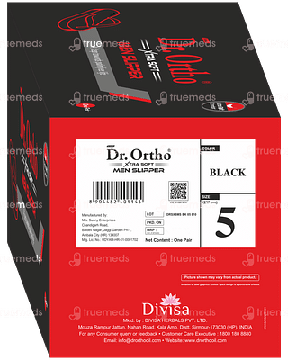 Dr Ortho Xtra Soft Black Size 5 Men Slippers Pair 1