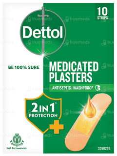 Dettol Medicated Washproof 2 In 1 Protection Plaster  Pack Of 10 Strips