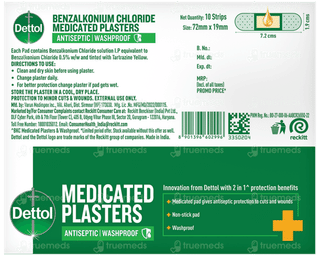 Dettol Medicated Washproof 2 In 1 Protection Plaster  Pack Of 10 Strips
