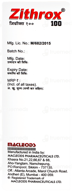 Zithrox 100 Readyuse Suspension 15ml