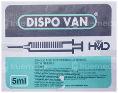 Hmd Dispovan Hypodermic Syringe 5Ml With Needle 24G Box Of 100 Hmd Dispovan Hypodermic Syringe 5Ml With Needle 24G Box Of 100