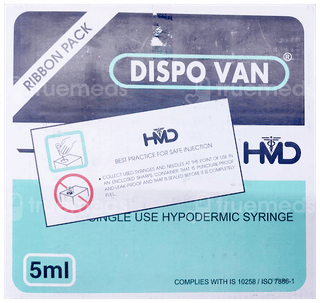 Hmd Dispovan Hypodermic Syringe 5Ml With Needle 24G Box Of 100