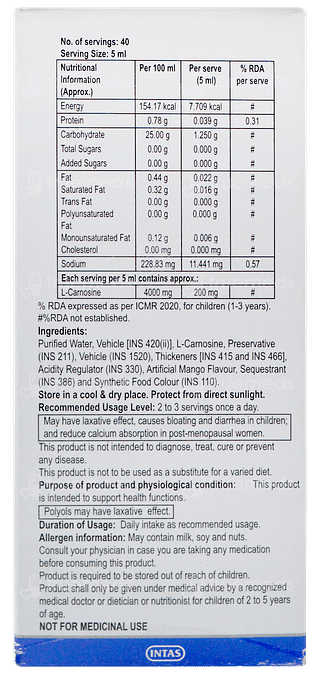 Cogvin Ds Mango Flavour No Added Sugar Syrup 200ml