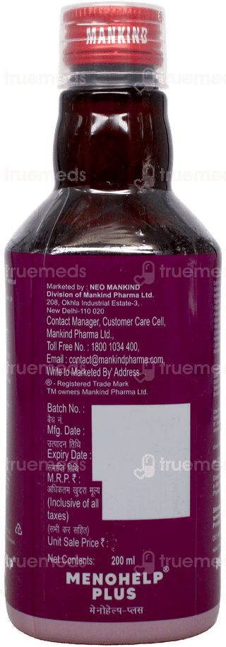 Menohelp Plus Sugar Free Syrup 200 Ml - Uses, Side Effects, Dosage ...