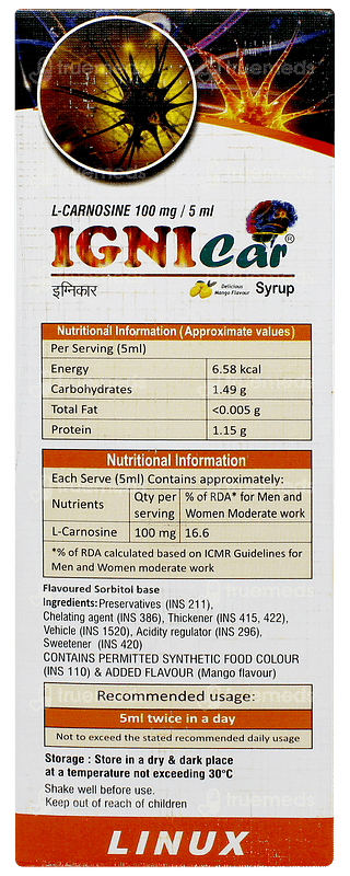 Ignicar Mango Flavour Sugar Free Syrup 200ml