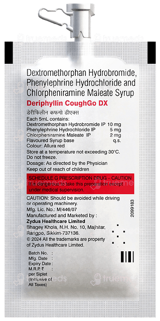 Deriphyllin Coughgo Dx Strawberry Flavour Sugar Free Syrup 10ml