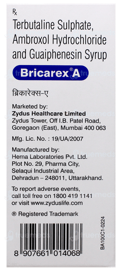 Bricarex A Strawberry Flavour Sugar Free Syrup 100Ml