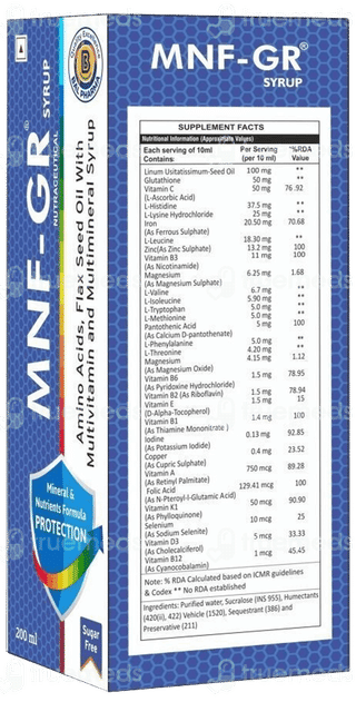 Mnf Gr Sugar Free Syrup 200Ml