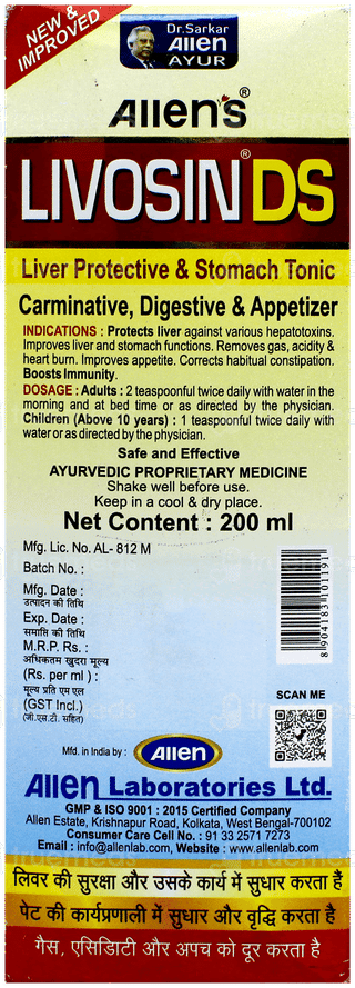 Livosin Ds New & Improved No Added Sugar Herbal Liver Tonic 200Ml