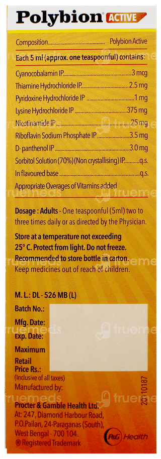 Polybion Active New Mango Flavour Sugar Free Syrup 300Ml