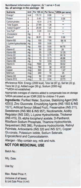 Becozinc H Mixed Fruit Flavour Syrup 200ml