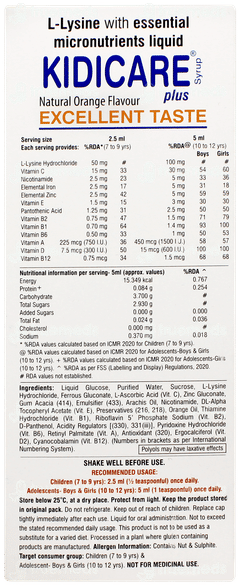 Kidicare Plus Orange Flavour Syrup 200ml