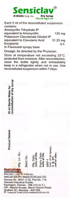 Sensiclav 156.25mg Dry Syrup 30ml