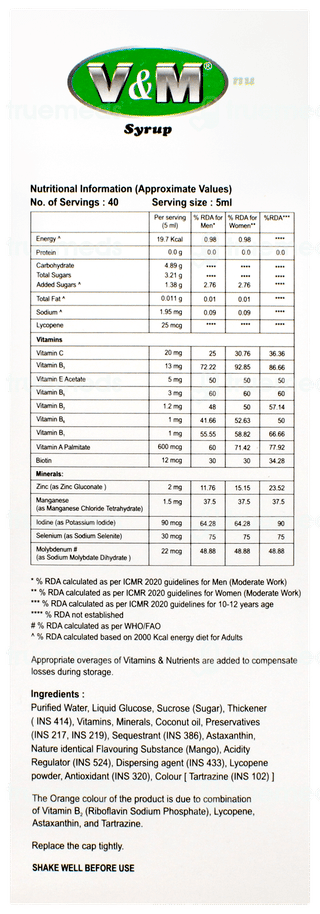 V & M Nu Mango Flavour Syrup 200ml