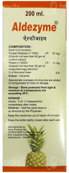 Aldezyme Pineapple Flavoured Sugar Free Syrup 200ml