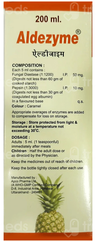 Aldezyme Pineapple Flavoured Sugar Free Syrup 200ml